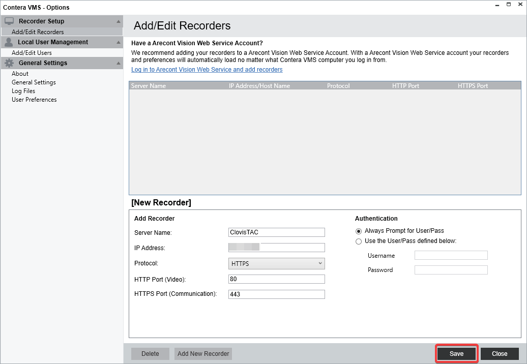 ConteraVMS Thick client installation Arecont Vision